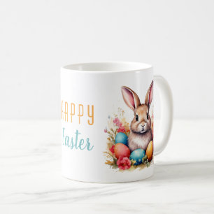 Niedliche Bunny Bunny Colorful Eggs Blume Frohe Os Kaffeetasse