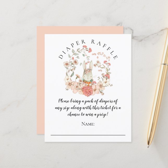 Niedliche Bunny Diaper Raffle Girl Babydusche (Vorderseite/Rückseite Beispiel)