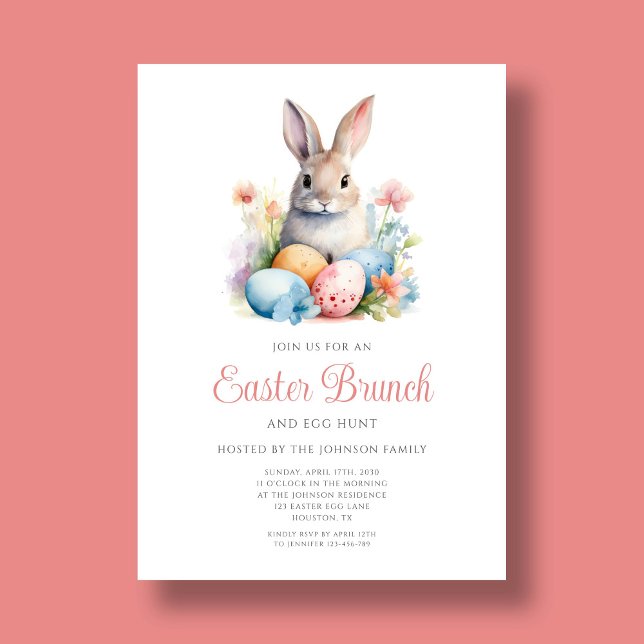 Niedliche Bunny Egg Jour und Osterbrunch Einladung (Cute Bunny Egg Hunt And Easter Brunch Invitation)