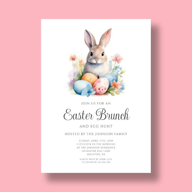 Niedliche Bunny Egg Jour und Osterbrunch Einladung (Cute Bunny Egg Hunt And Easter Brunch Invitation)