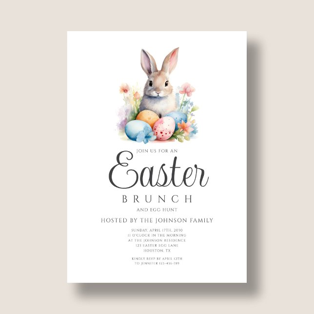 Niedliche Bunny Egg Jour und Osterbrunch Einladung (Cute Bunny Egg Hunt And Easter Brunch Invitation)