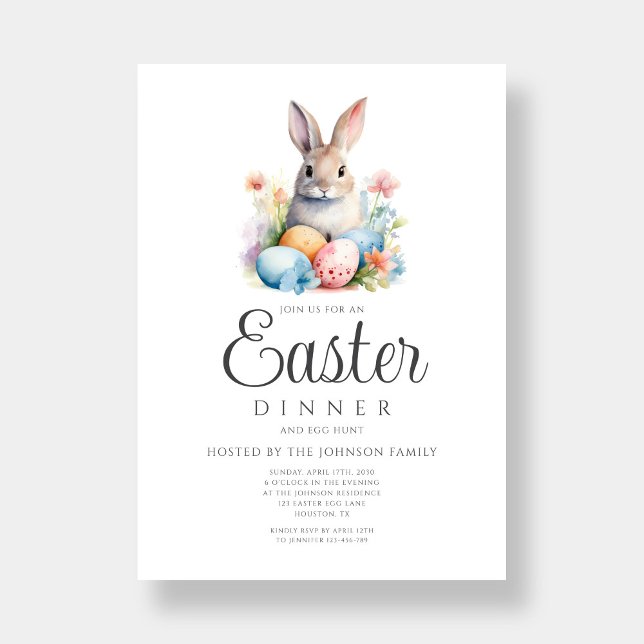 Niedliche Bunny Egg Jour und Osterfest Einladung (Cute Bunny Egg Hunt And Easter Dinner Invitation)