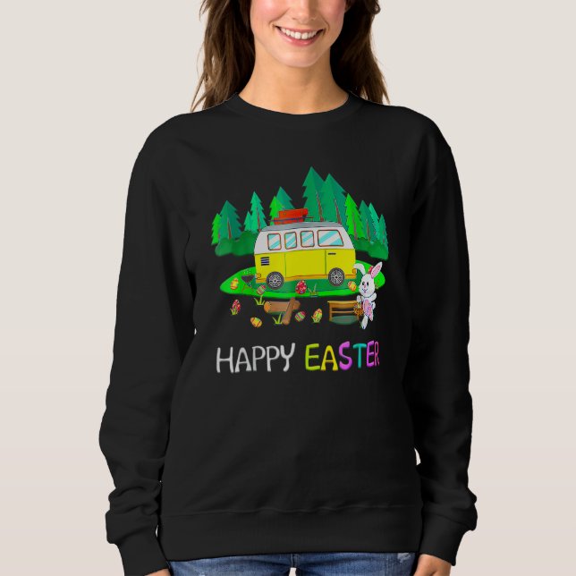 Niedliche Bunny Eggs Osterfest Camping Happy Oster Sweatshirt (Vorderseite)