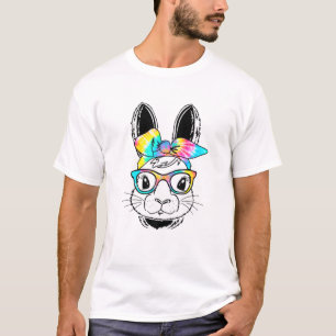 Niedliche Bunny Face Gefärbte Krawatte Brille Oste T-Shirt