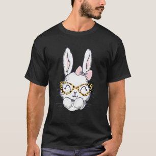 Niedliche Bunny Face Happy Ostertag Leopard Brille T-Shirt