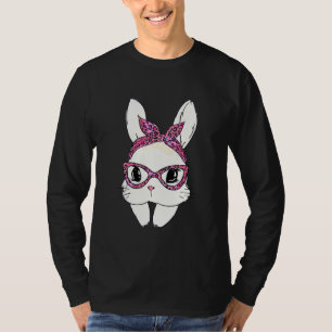 Niedliche Bunny Face Headband Leopard Print Glasse T-Shirt
