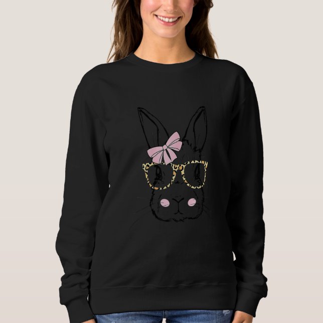 Niedliche Bunny Face Leopard Druckbrille Pink Bow  Sweatshirt (Vorderseite)