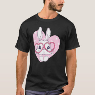 Niedliche Bunny Face Pink Herz Blume Brille Ostern T-Shirt