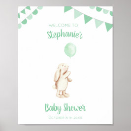 Niedliche Bunny & Green Balloon Wasserfarbe Babydu Poster