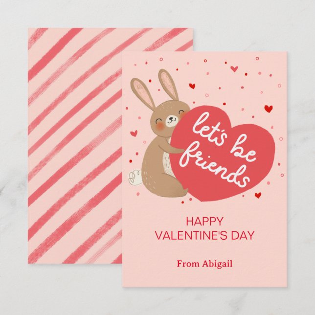 Niedliche Bunny Kids-Klasse Valentine Note Card Einladung (Vorne/Hinten)