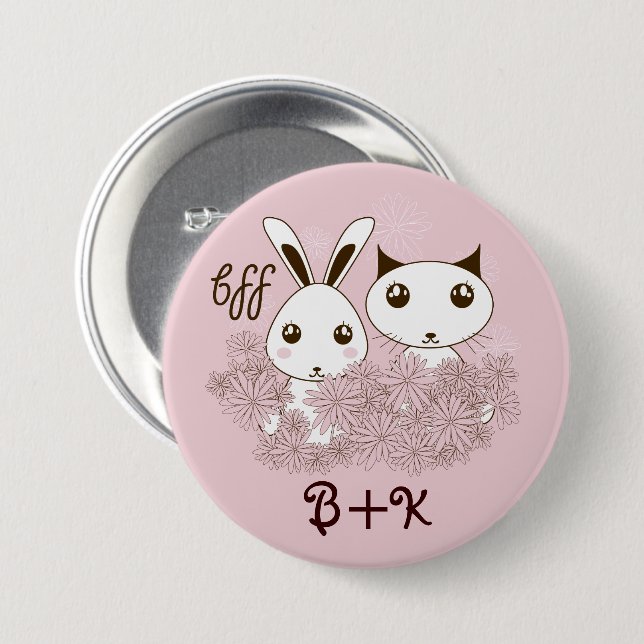 Niedliche Bunny Kitten Animal Friends Pink Girls K Button (Vorne & Hinten)