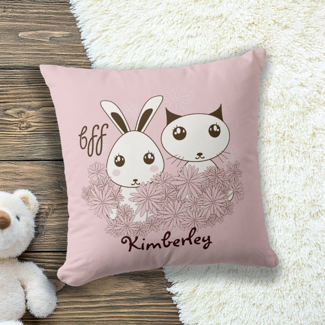 Niedliche Bunny Kitten Animal Friends Pink Girls K Kissen (Von Creator hochgeladen)
