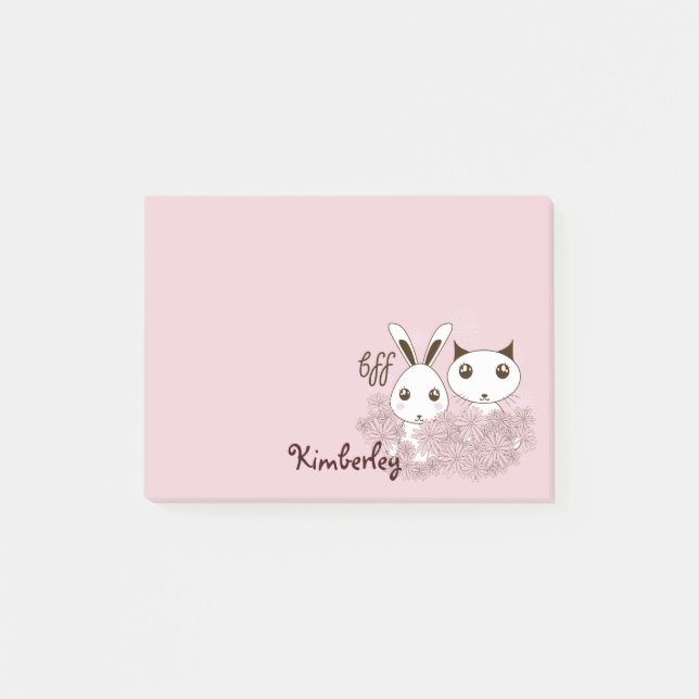 Niedliche Bunny Kitten Animal Friends Pink Girls K Post-it Klebezettel (Vorderseite)