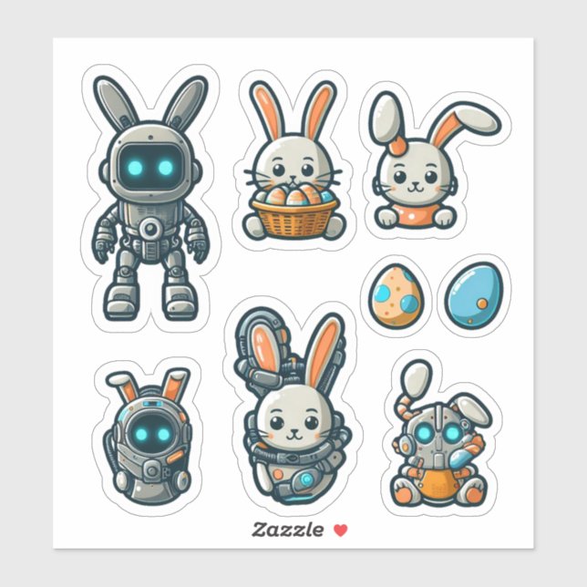Niedliche Bunny Oaster Futuristic Stickers Aufkleber (Blatt)