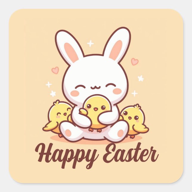 Niedliche Bunny Oaster Stickers! Happy Oaster Stic Quadratischer Aufkleber (Vorderseite)