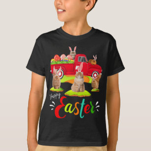 Niedliche Bunny Persian Cats Riding Red Truck Happ T-Shirt