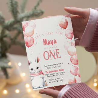 Niedliche Bunny Pink Winter Geburtstagsparty Einladung
