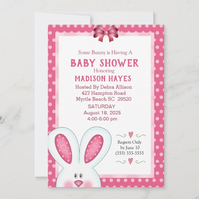 Niedliche Bunny Rabbit Baby Dusche Einladung (Vorderseite)
