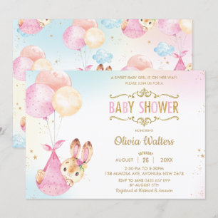 Niedliche Bunny Rabbit Balloons Baby Shower Girl Einladung