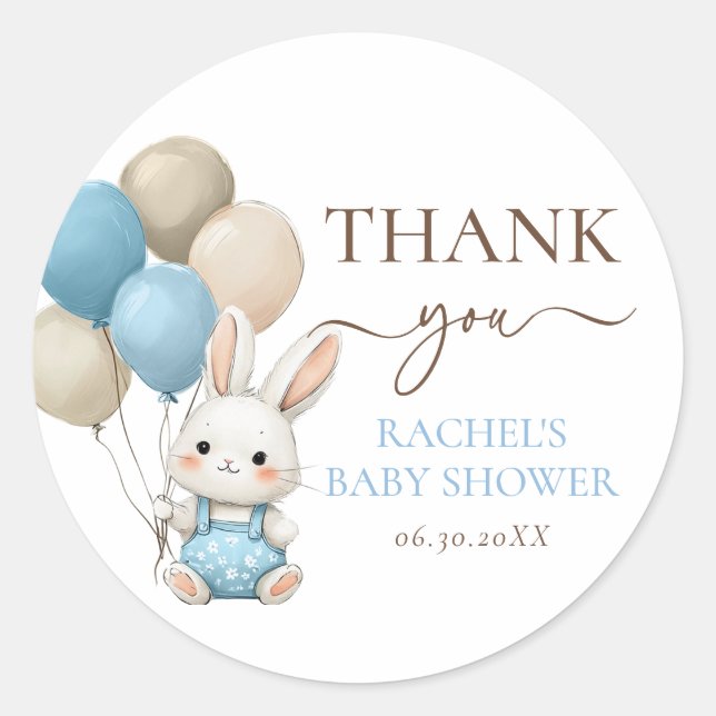 Niedliche Bunny Rabbit Balloons | Blue Boy Baby Du Runder Aufkleber (Vorderseite)