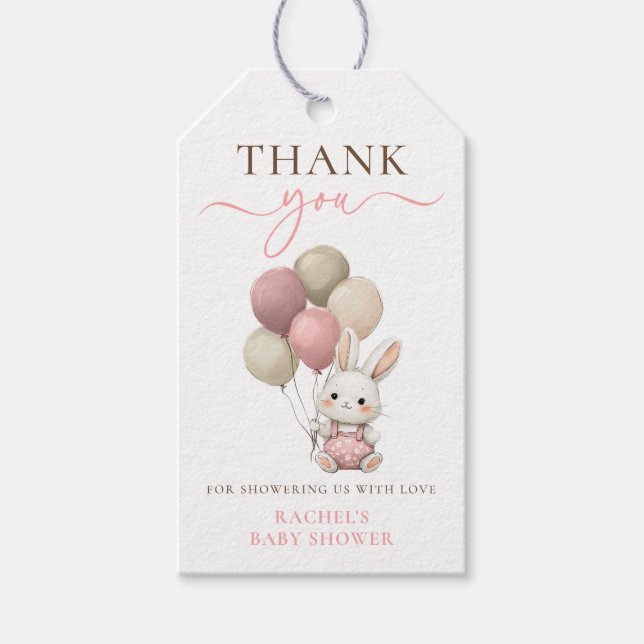 Niedliche Bunny Rabbit Balloons | Pink Girl Baby D Geschenkanhänger (Vorderseite)
