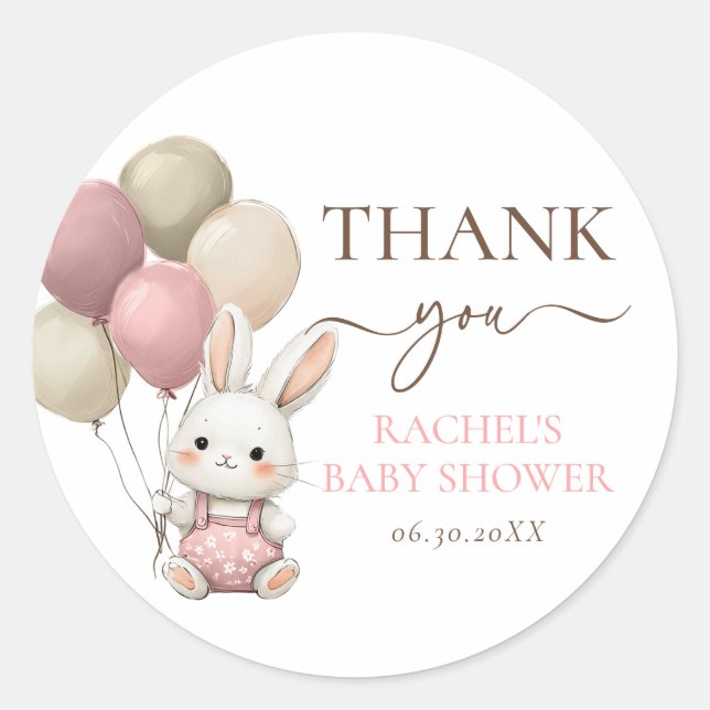 Niedliche Bunny Rabbit Balloons | Pink Girl Baby D Runder Aufkleber (Vorderseite)