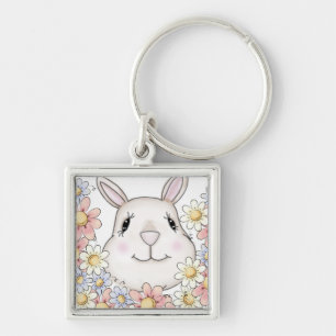 Niedliche Bunny Rabbit Blume & Schmetterlinge Schlüsselanhänger