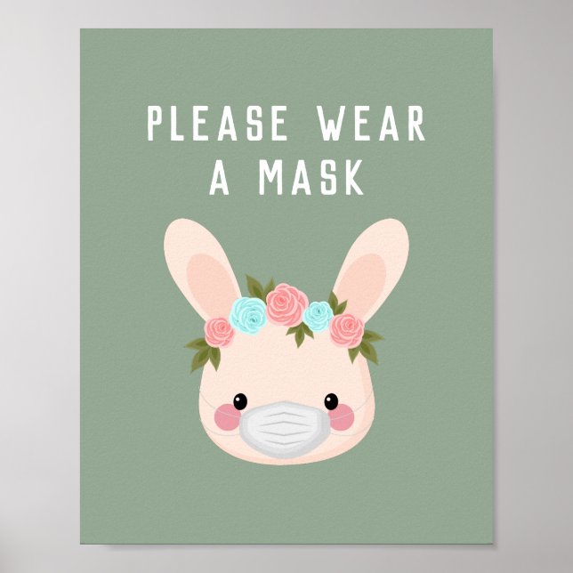 Niedliche Bunny Rabbit Blumentrage Maske Green Cov Poster (Vorne)
