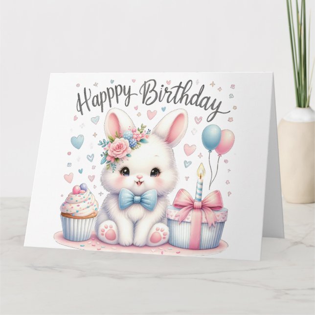 Niedliche Bunny Rabbit Happy Birthday Card Karte (Vorderseite)