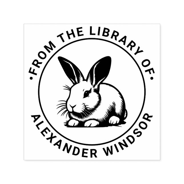 Niedliche Bunny Rabbit Line Art #3 Bibliotheksname Permastempel (Design)