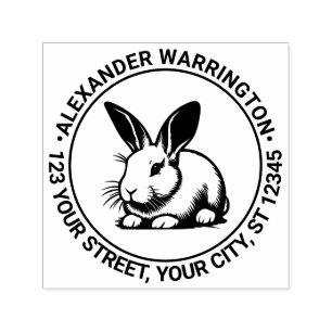 Niedliche Bunny Rabbit Line Art #3 Name Ret Adress Permastempel