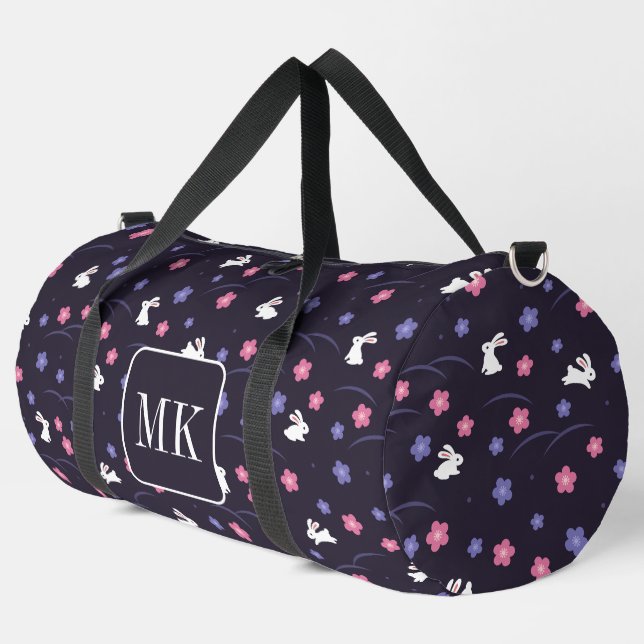 Niedliche Bunny Rabbit Muster Monogram Initialen L Duffle Bag (Linke Ecke)