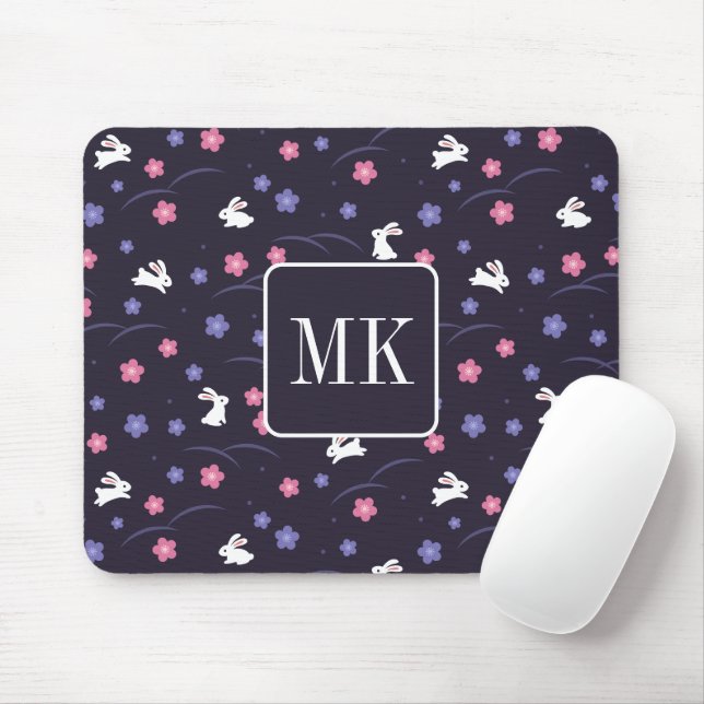 Niedliche Bunny Rabbit Muster Monogram Initialen L Mousepad (Mit Mouse)