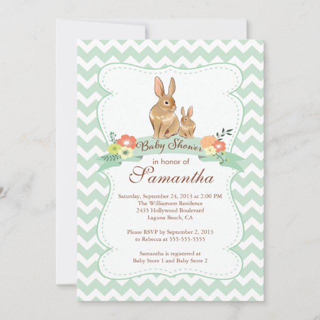 Niedliche Bunny Rabbit Neutral Baby Shower Einladu Einladung (Vorderseite)