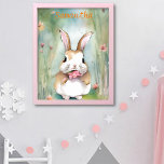 Niedliche Bunny Rabbit Pastel Wasserfarbe Frühling Poster<br><div class="desc">Niedliches Hasen,  das zwischen den Aquarellblüten der pastellfarbenen Frühlingsblumen sitzt. Ändern Sie den personalisierten Namen oder löschen Sie ihn.</div>