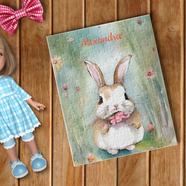 Niedliche Bunny Rabbit Pastel Wasserfarbe Frühling Puzzle (Von Creator hochgeladen)