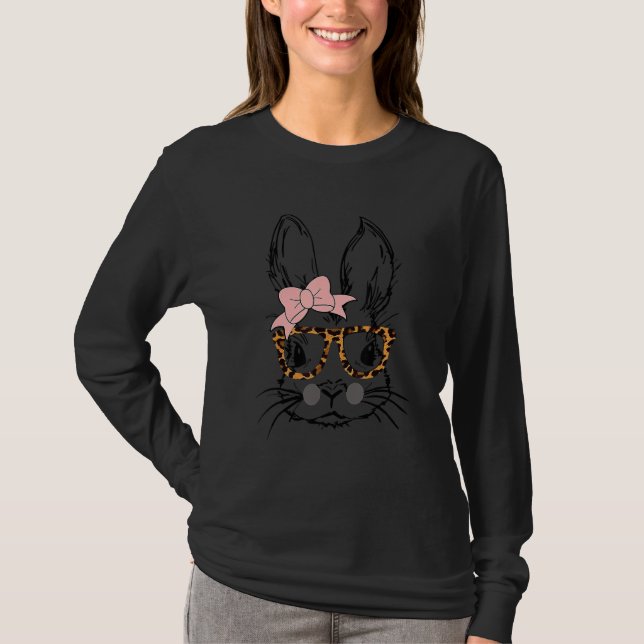 Niedliche Bunny Rabbit Tragend Brille Leopard Oste T-Shirt (Vorderseite)