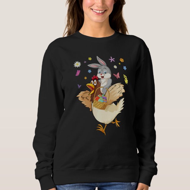 Niedliche Bunny Riding Hühner Jagd Eier Bauer Eas Sweatshirt (Vorderseite)