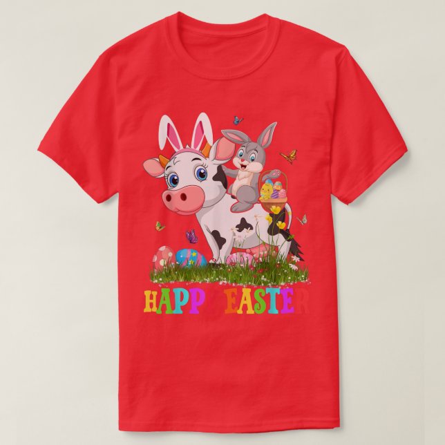 Niedliche Bunny Riding Kuh Ostern Ei Niedlich Kani T-Shirt (Design vorne)