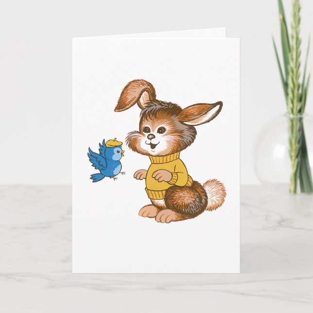 Niedliche Bunny und Bluebird Kindergeburtstag Card Karte (Vorderseite)