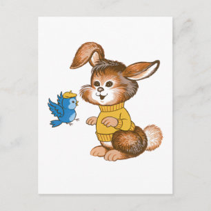 Niedliche Bunny und Bluebird Postcard Postkarte