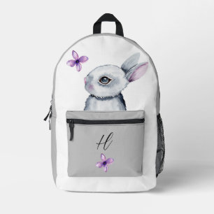 NIEDLICHE BUNNY VIOLET BLUME GRAU WHITE INDIVIDUEL BEDRUCKTER RUCKSACK