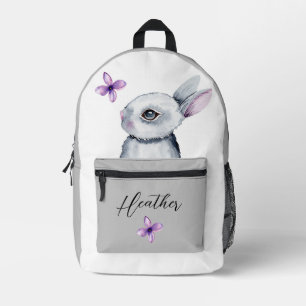 NIEDLICHE BUNNY VIOLET BLUME GRAU WHITE INDIVIDUEL BEDRUCKTER RUCKSACK
