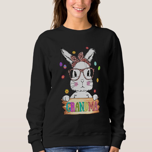 Niedliche Bunny Weace Maske Oma Happy Osterfeier Sweatshirt (Vorderseite)