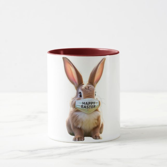 Niedliche Bunny Weber Frohes Osterfoto Maske Tasse (Zentrum)