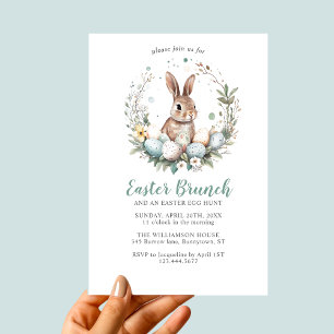 Niedliche Bunny Wreath Osterfeier Ei Hunt Einladung