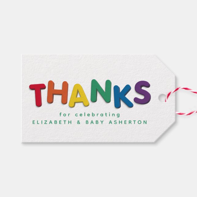 Niedliche bunt danke Babydusche danke Ihnen für Ih Geschenkanhänger (Vorderseite (Horizontal))