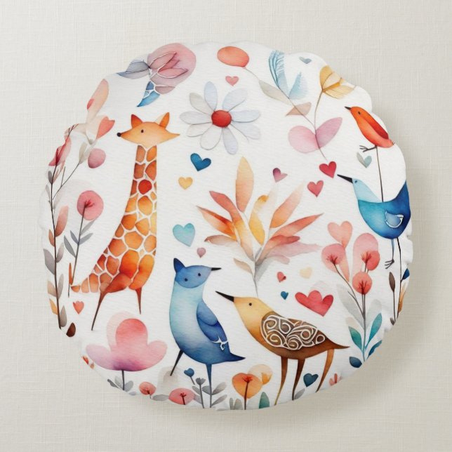 Niedliche bunt gezüchtete Tiere Blume Rundkissen Rundes Kissen (Vorderseite)
