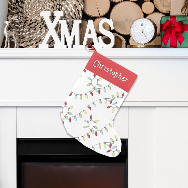 Niedliche bunt Weihnachtsweihnachtslieder Whimsisc Kleiner Weihnachtsstrumpf (Christmas String of lights whimsical custom stocking. )