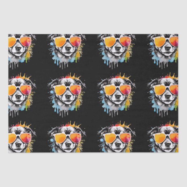 Niedliche bunt Welpe mit Sonnenbrille spritzen Seidenpapier (Vorderseite)